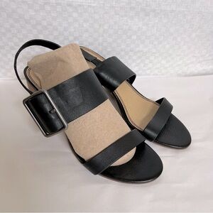 Splendid Black Leather Block Heeled Strappy Sandals